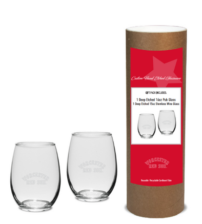 Worcester Red Sox Etched Stemless Wine Glasses