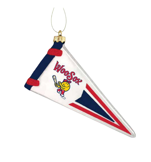 Worcester Red Sox Primary Pennant Glass Ornament
