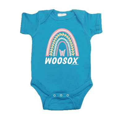Worcester Red Sox Soft As A Grape Blue Stitches Rainbow Onesie