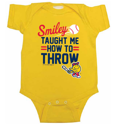 Worcester Red Sox Soft as a Grape Yellow Smiley Throw Onesie